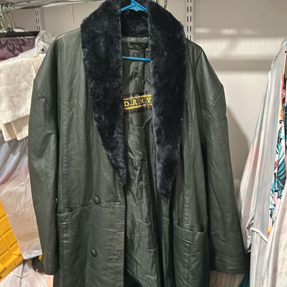 DANY LEATHER FULL LENGTH COAT (green)